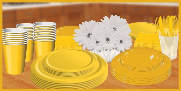 Yellow Tableware, cups, plates, napkins & utensils