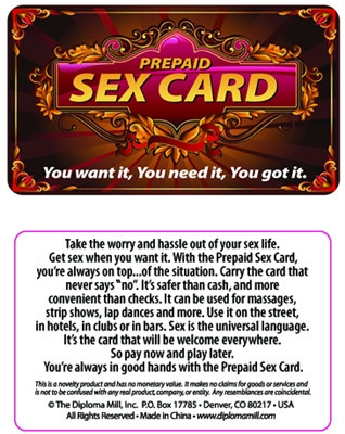 Prepaid Sex Card Pocket Cards