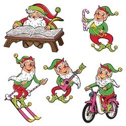Make your Christmas merry with these Vintage Christmas Santa & Elves Cutouts.  Produced from never before released original art, they're sure to become a family favorite!  Each package contains five colorful cutouts printed both sides on high quality cardstock.  The cutouts range in size from 14 to 21 inches.