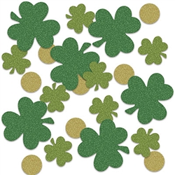 Shamrock & Coin Deluxe Sparkle Confetti - You'll spread the Luck of the Irish when your spread this Shamrock & Coin Deluxe Sparkle Confetti on the tables at your St. Patrick's Day celebration!  Add sparkle, fun and interest to table settings, centerpieces and more with this sparkly favorite.  Great for scrap books too!