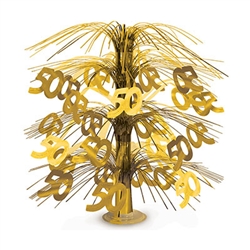 Celebrate your 50th in style with this 50th Cascade Centerpiece in Gold. This easy to assemble cascade will add classic color design and interest to your arrangements and table tops. A full 18 inches tall, it's reusable with care.