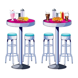 Sit back and relive the 50's with our Soda Shop Tables and Stools Props