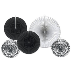 Black and Silver Assorted Paper & Foil Decorative Fans