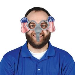 There will be no doubt which side of the aisle you're on with these Patriotic Elephant Glasses! Perfect for rallies, election headquarters, results watch parties and victory celebrations. One size fits most., these novelty glasses measure 8" ear to ear