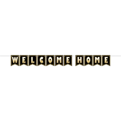 Welcome your loved one home in classic style with this Welcome Home streamer.  Letter cards are 6 inches tall by 4.5 inches wide, printed on-side on high quality cardstock.  12 feet of cord included for hanging.  Simple assembly required.  