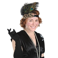 Need the perfect finish for an Instagram ready Great 20's or Gangster costume theme?  This Flapper Peacock Headband is sure to put you over the top!  One size fits most adults. Feathers are approximately 8" tall.  One headband per package.  
