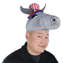 Plush Patriotic Donkey Hat-Get set for 2020 and show your party pride when you wear this plush Patriotic Donkey Hat!  You'll be able to make your political statement without saying a word!  Perfect for your Facebook, Instagram and Pinterest posts!  One size fits most adults. Hat is 15" long, 8" wide and 10" tall. 