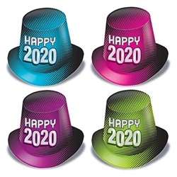 Celebrate the New Year, and invite the whole neighborhood!  Your guests will love these 2020 New Year High Hats.  Sold 25 per package in assorted colors as pictured.  Each hat is a full 5 inches tall with and 1.5 inch brim.