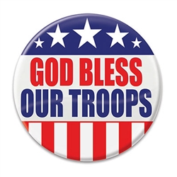 Show tour thanks and well wished for those who serve with this "God Bless Our troops" Button!  These patriotic pins are a fun and colorful way to show your appreciation for all they do.
