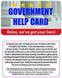 Government Help Plastic Pocket Card