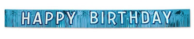 Metallic Blue Happy Birthday Banner