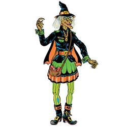 Celebrate Halloween with a blast from the past when you add this Vintage Halloween Jointed Witch to your decorations!  Recreated from the original artwork released in 1976, this fully jointed cut-out is a classic!  The witch stands 4.75' tall and is printed one side on high quality cardstock.