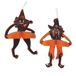 Vintage Halloween Tango Witch & Cat - Originally created in 1929, this Vintage Halloween Tango Witch & Cat set is sure to add classic fun to your next Halloween party!  Each package comes with a cat and witch, both printed both sides on high quality cardstock and opening full round.