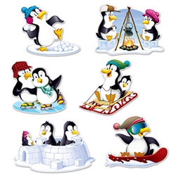Let everyone know just how "chill" your party is with these adorable Penguin Cutouts.  Each package comes with 6 pieces.  Each colorful, vibrant cutout is printed both sides on high quality cardstock.  Cutouts range from 12.5 to 18.5 inches in size.