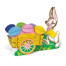 Vintage easter Bunny with Cart-Add this adorable Vintage Easter Bunny with Cart to your Easter decorations and you'll be adding a classic touch everyone is sure to love. Originally designed in 1957, this reproduction is printed two sides on high quality card stock.