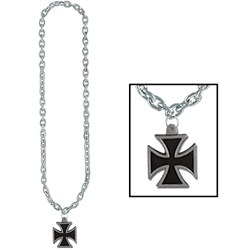 Chain Beads with Black Iron Cross Medallion