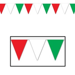 Red, White, and Green Indoor/Outdoor Pennant Banner, 12 ft