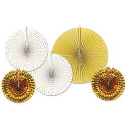 Assorted Paper & Foil Decorative Fans Gold