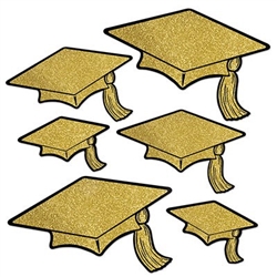 Gold Glittered Foil Grad Cap Cutouts shows your grad just how proud you are!