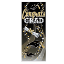 Show your pride and say Congratulations with this fun Congrats Grad door cover.  Measuring 30 inches wide by 6 feet long, this door cover will show everyone how proud you are of your students accomplishments.  Door covers look great hung on the wall and are just right for selfie and photo backgrounds.  Easy to hang.