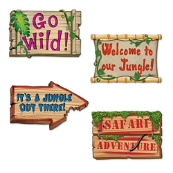 It's a Jungle out there, and your jungle themed party deserves the decorations to prove it!  These bright, colorful and fun signs are 18 inches wide by 12 inches tall.  They're printed on both sides.  Sold 4 per pkg.