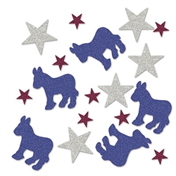 Support your candidate, your team and your country in style with this Democratic Deluxe Sparkle Confetti. &nbsp;Each package has confetti ranging in size from 2 inches to .75 inches. &nbsp;Great for adding sparkle and shine to table tops.