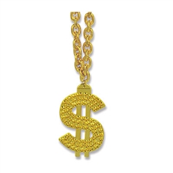 It's big, it's gold, and it practically screams money!  You'll have a fortune in fun when you wear this Gold Chain Beads with "$" Medallion!  38 inches total length, the chain is 33 inches long and the "$" is 5 tall by 3 inches wide. 