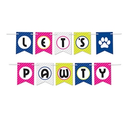 Let your party go to the dogs . . .and cats with this this fun Let's Pawty Streamer!  Comes with 12 feet of cord to make hanging easy and includes 10 4.5 x 6 inch cards.  Printed one side on high quality cardstock, this pet party decoration needs simple assembly.  Perfect for Instagram, Facebook and Pinterest!