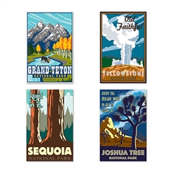 Celebrate the beauty and majesty of America with these colorful and stylish Travel America National Park Poster Cutouts. 4 pieces perppkg. Each poster is two sided, featuring two of our greatest national parks.