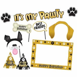 Celebrate your favorite furry friend's birthday in style with this Dog Birthday Party Kit.  Kit includes everything you need to make your special K9 friend's day extra special including streamer, photo props, cone hats and photo frame.  