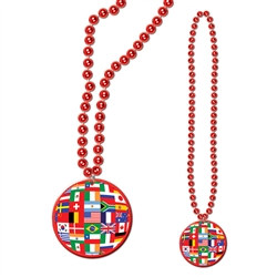 Red Beads with International Flag medallion
