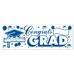 Blue and White Congrats Grad Sign Banner