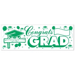 Green and White Congrats Grad Sign Banner