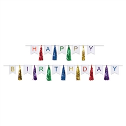 Give big birthday wishes with this Happy Birthday Tassel Streamer.  Your guest of honor will be wowed when the see this large multi-colored tassel streamer hanging from the wall!  Comes completely assembled and contains two ready to hang streamers.