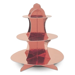 Make sure your baked goods look as good as they taste when you display them on this striking Metallic Cupcake Stand in Rose Gold.  The 3 level stand is 13.5 inches tall.  The levels measure 11.75, 9, and 6.25 inches in diameter.