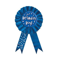 Blue birthday boy rosette award ribbon