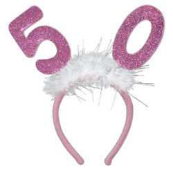 number 50 glittered boppers with marabou