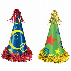 assorted fringed printed foil party hats
