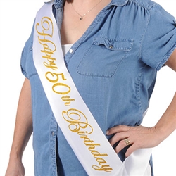Glittered Happy 50th Birthday Satin Sash