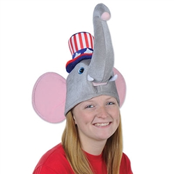 This one size fits most adults plush hat is 11.5 inches tall with a head opening 21.5 inches in circumference. The trunk is 13.5 inches long.  Please not: Due to hygiene concerns, this item is non-returnable.