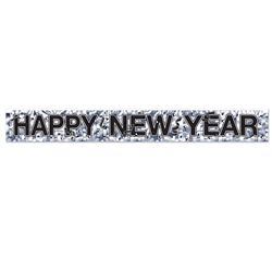 Silver Metallic Happy New Year Fringe Banner