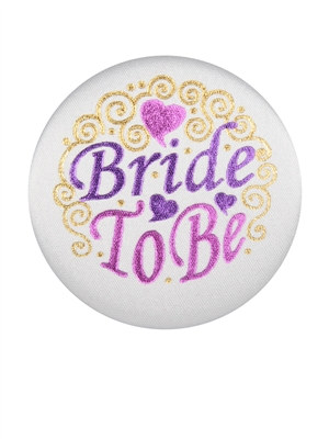 White and Purple Bride to Be Satin Button