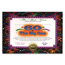 60 is the big one award certficate