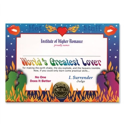 Worlds Greatest Lover Award Certificate