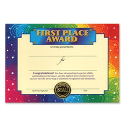First Place Award Certificates