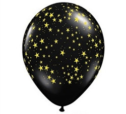 Black Latex Balloons with Gold Stars