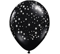 White Stars on Black Latex Balloon