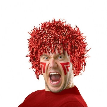 red pom pom tinsel wig