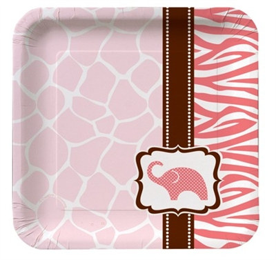Pink Baby Safari Shower Dessert Plates (8/pkg)