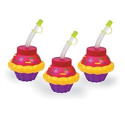 plastic happy birthday cupcake cup with straw